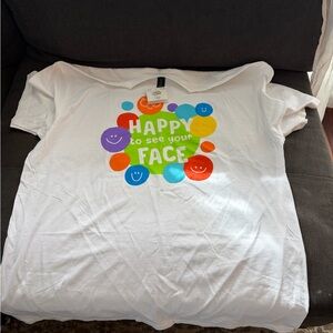 White T-Shirt with Colorful Smiley Faces